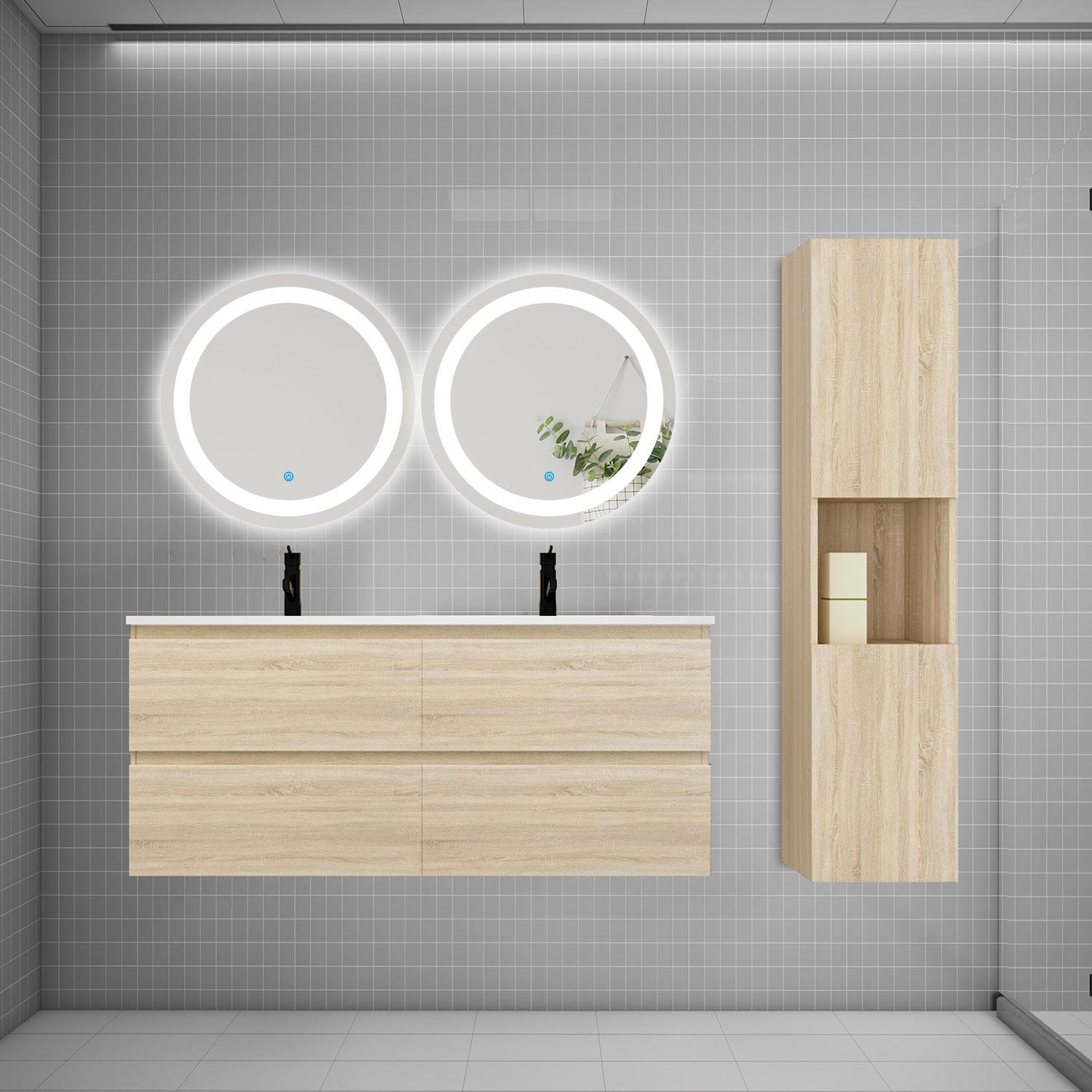 Ensemble salle de bain meuble sous lavabo, miroir et armoire - ZENNO Ensemble salle de bain meuble sous lavabo, miroir et armoire - ZENNO