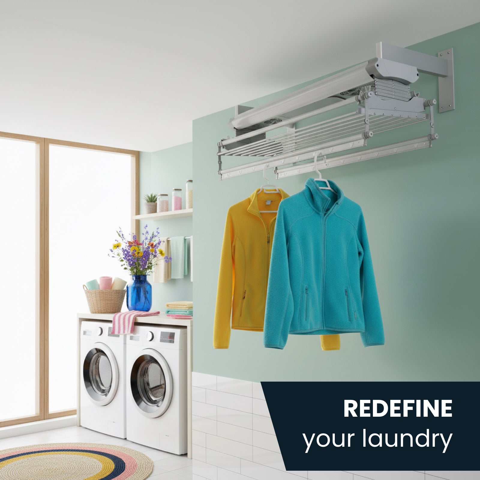 Séchoir à Linge Pliable 15 Mètres – 5five Gris Et Blanc, Autoportant