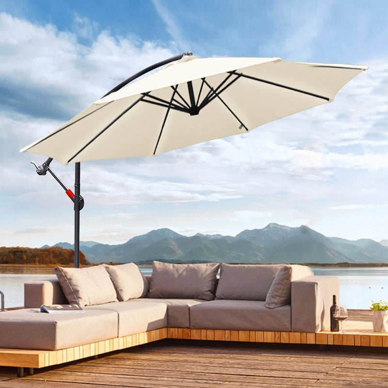 Ø300cm Alu Parasol Parapluie avec manivelle Parasols de balcon UV30+ protection solaire Parasols de jardin pour patio balcon, Beige - 5