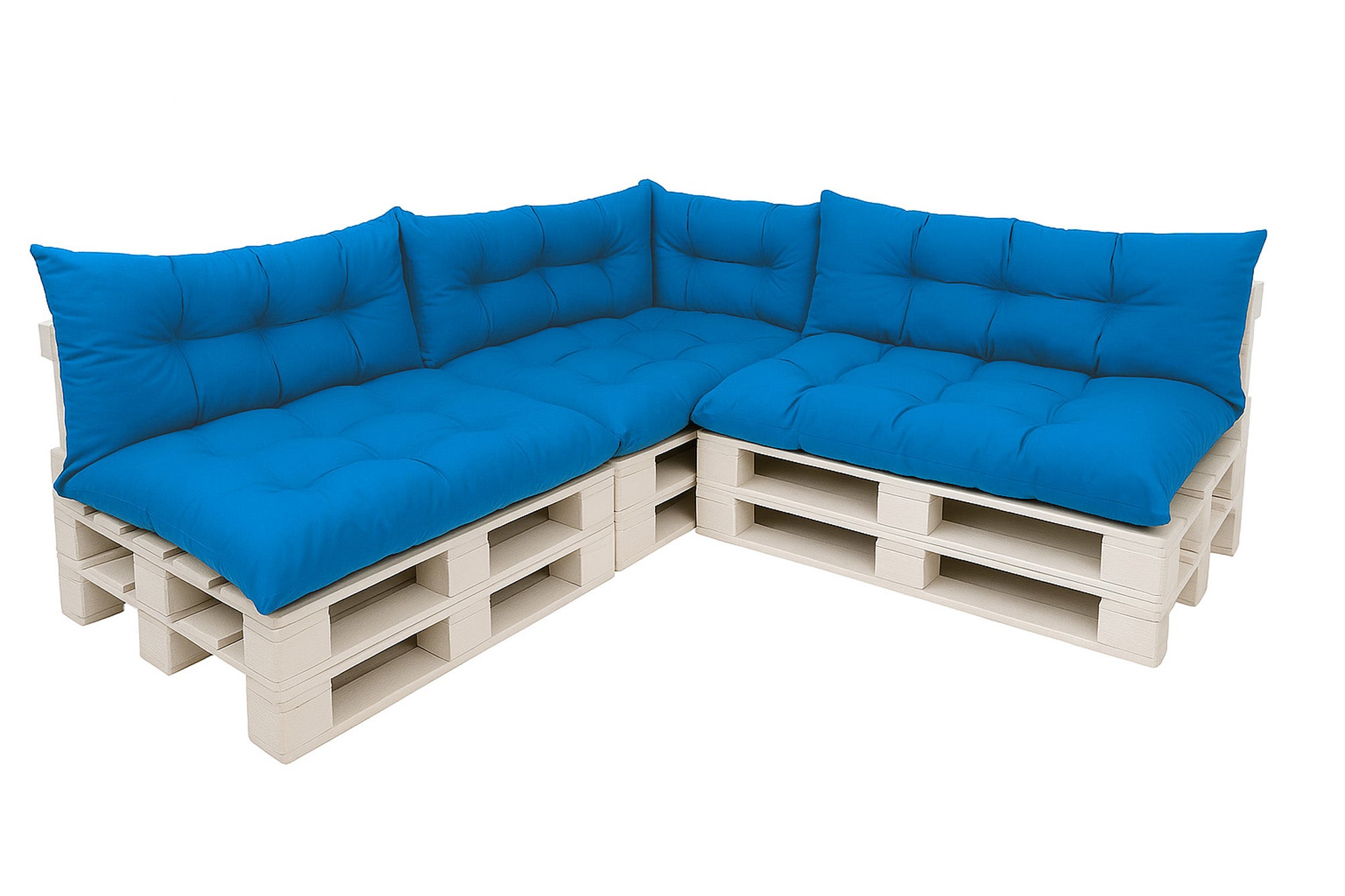 Komplet poduszek ogrodowych na palety 3x120x80cm 3x120x40cm + 60x40cm, wygodne poduszki na meble z palet niebieskie