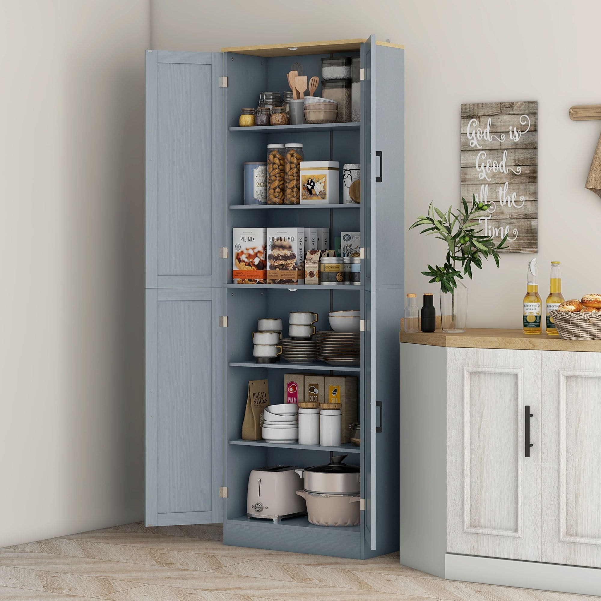 Alacena de Cocina HOMCOM Melamina de Madera Gris 60x30x171 cm 835-925V83GY - 2