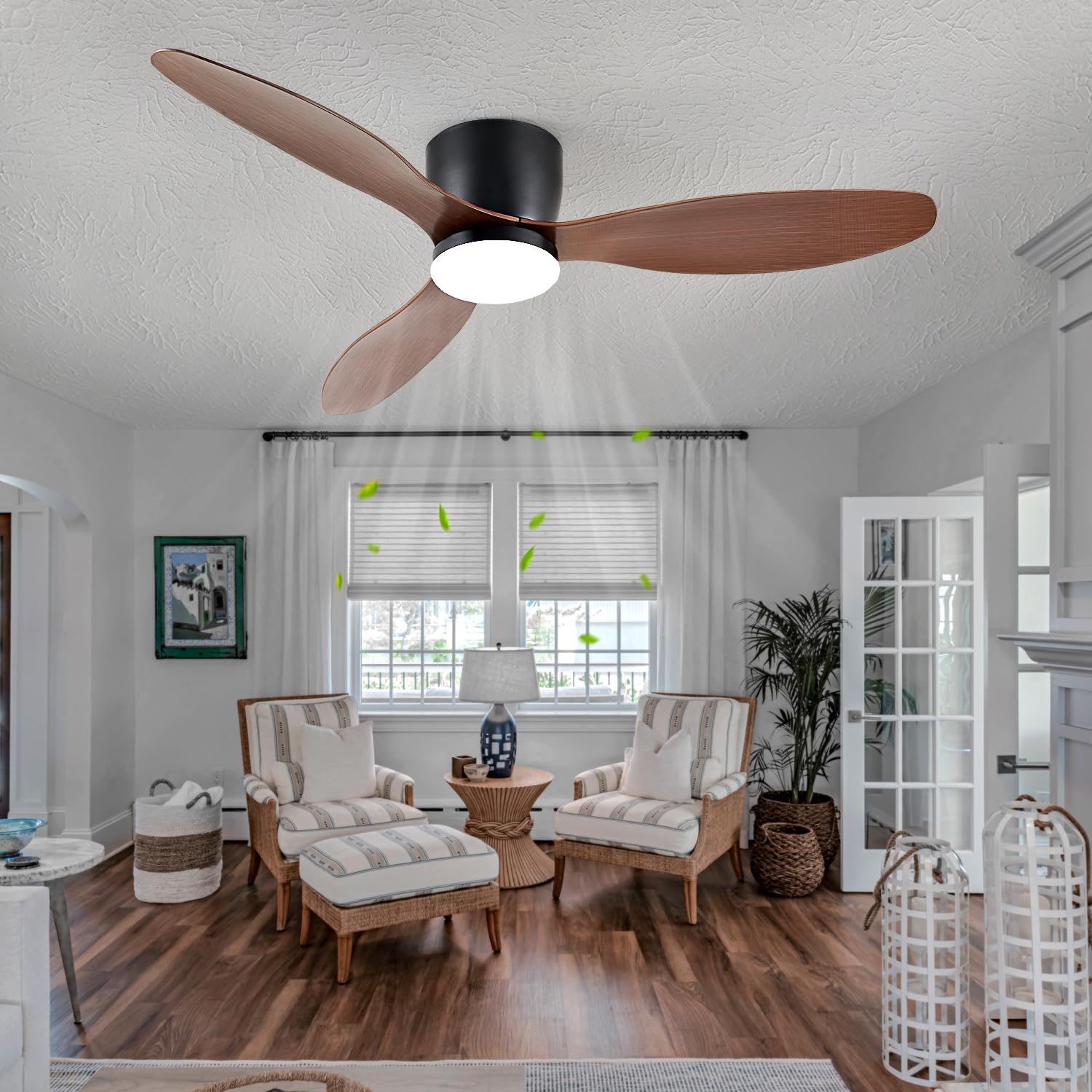 Ventilateur de plafond avec lumière, télécommande/contrôle par application, 6 vitesses de ventilation, minuterie, gradation continue (106 cm) - 2