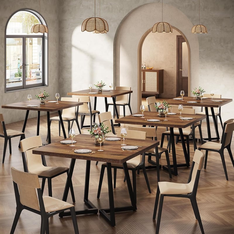 Tribesigns Kwadratowy stół jadalny dla 6 osób, 80 cm, industrialny stół obiadowy z metalową podstawą, stół kuchenny, rustykalny brązowy i czarny