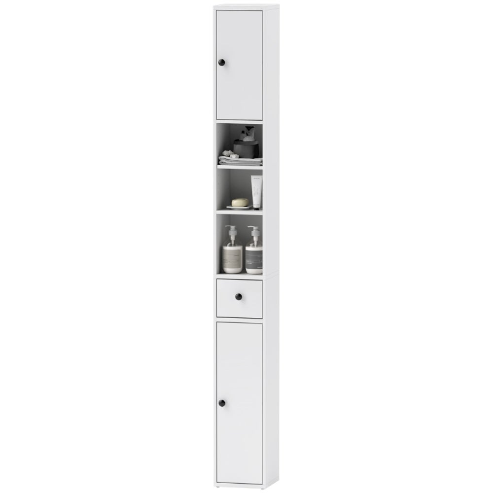 RELAX4LIFE Mobiletto Bagno Salvaspazio In Bambù - 4 Ripiani Aperti E Armadietto - 140x34x33 Cm