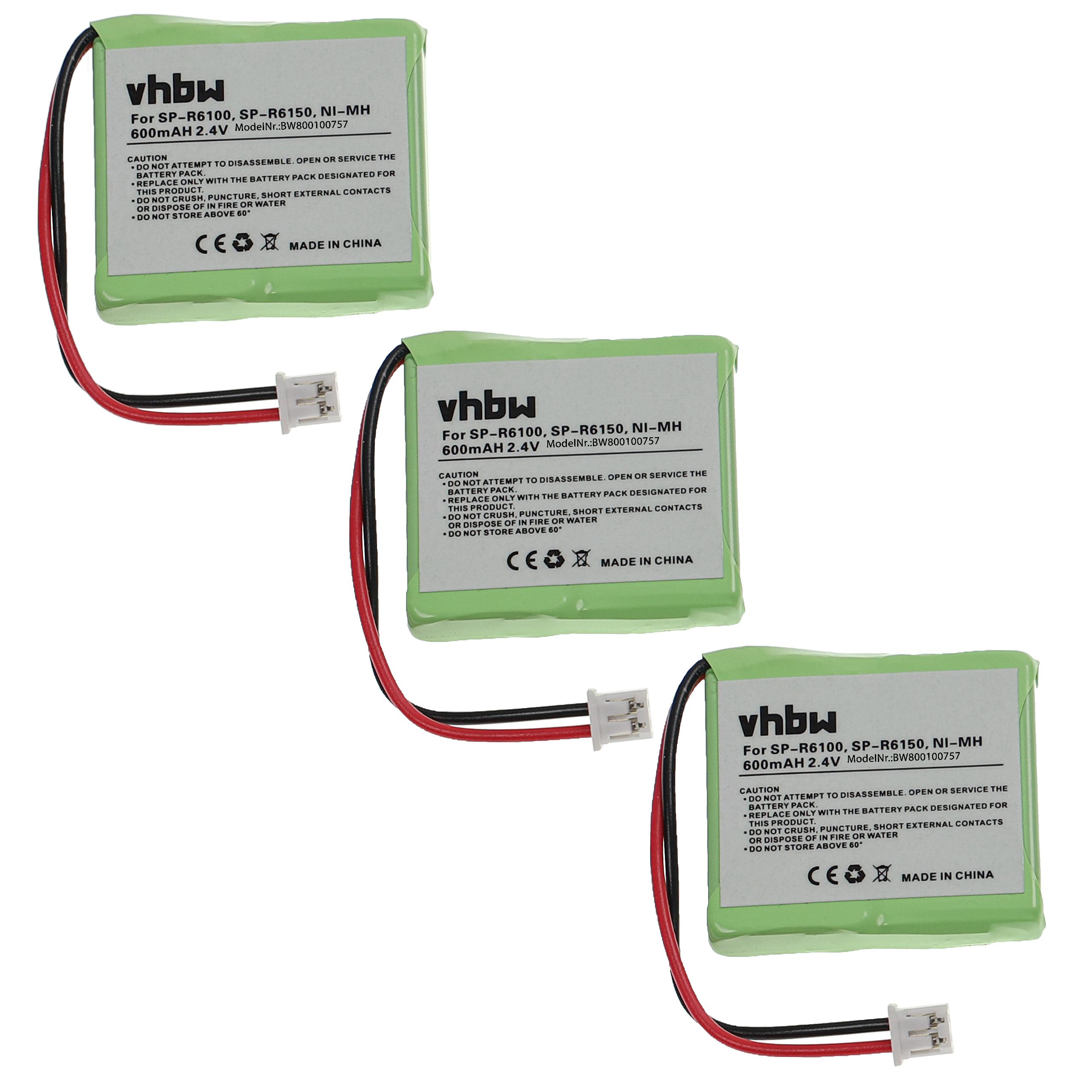 Vhbw 3x Batterie NiMH Ricaricabili 600mAh 2,4V Per Telefoni Cordless Sagem DCP (21-300, 22-300, 12-300) E Altri