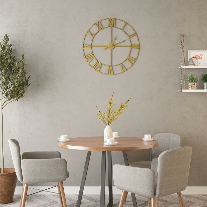 Horloge Grande horloge murale rétro en fer - Ronde - Silencieuse - Fonctionne avec piles - Chiffres romains - Pour décoration de salon（40 Cm） - 3