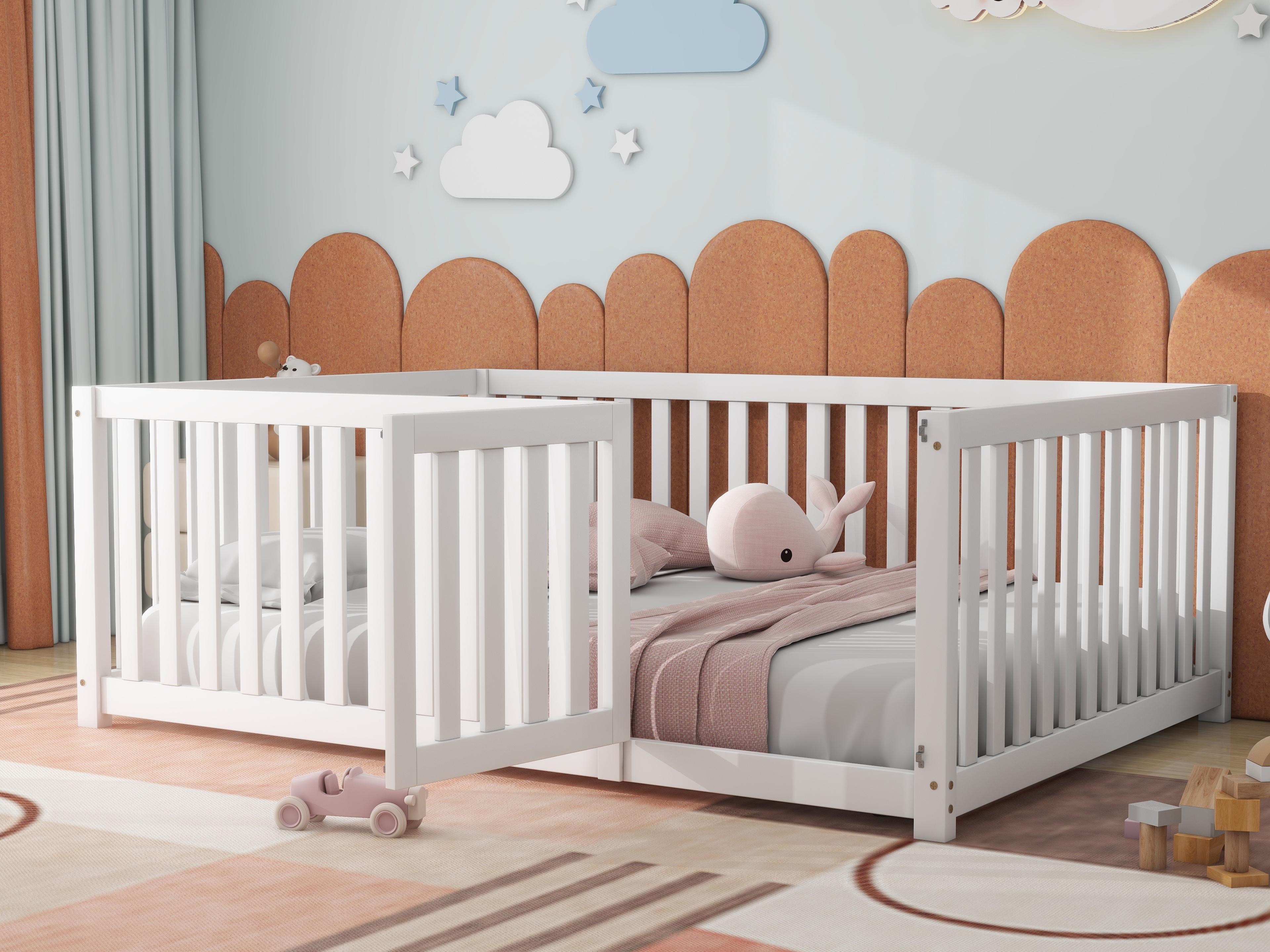 Letto Montessori Bambini 190x120 Cm - Letto A Pavimento Con Barriera Sicurezza 40 Cm