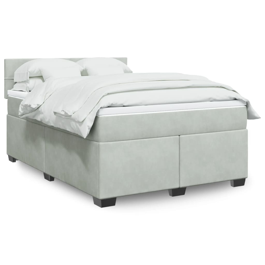 Cama box spring con colchón terciopelo gris claro 140x200 cm | Leroy Merlin
