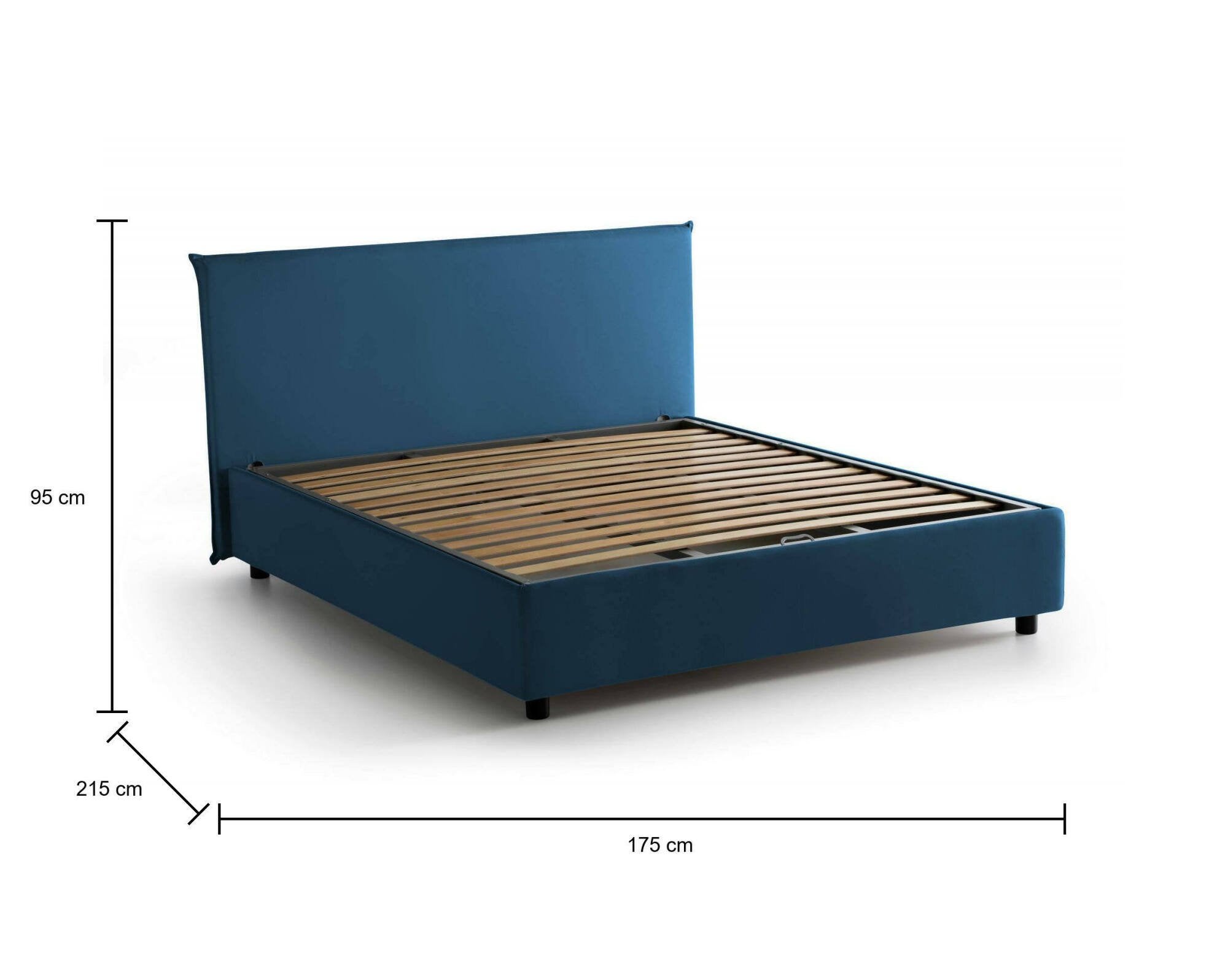 Lit double Arcan, Lit coffre avec revêtement en tissu, 100% Made in Italy, Ouverture frontale, adapté pour matelas 160x200 cm, Bleu - 3