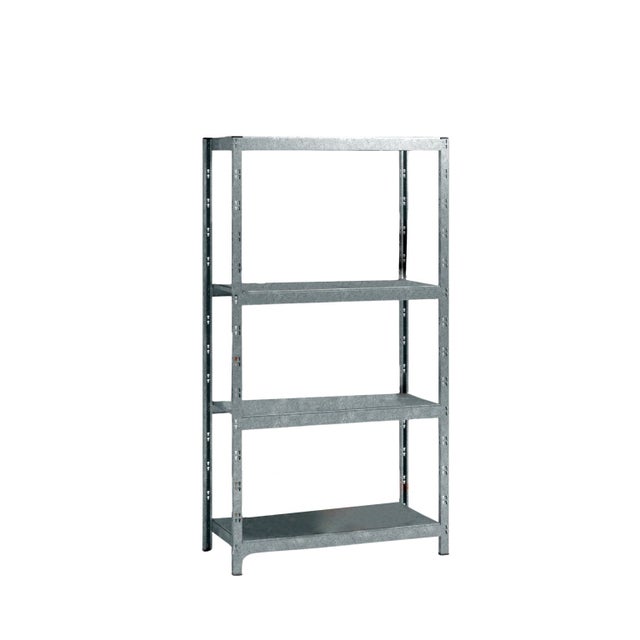 Profilé système d'emboîtement étagère de base avec 4 tablettes, 195x100x35 cm (HxlxP), Charge par tablette 150 kg, Galvanisé