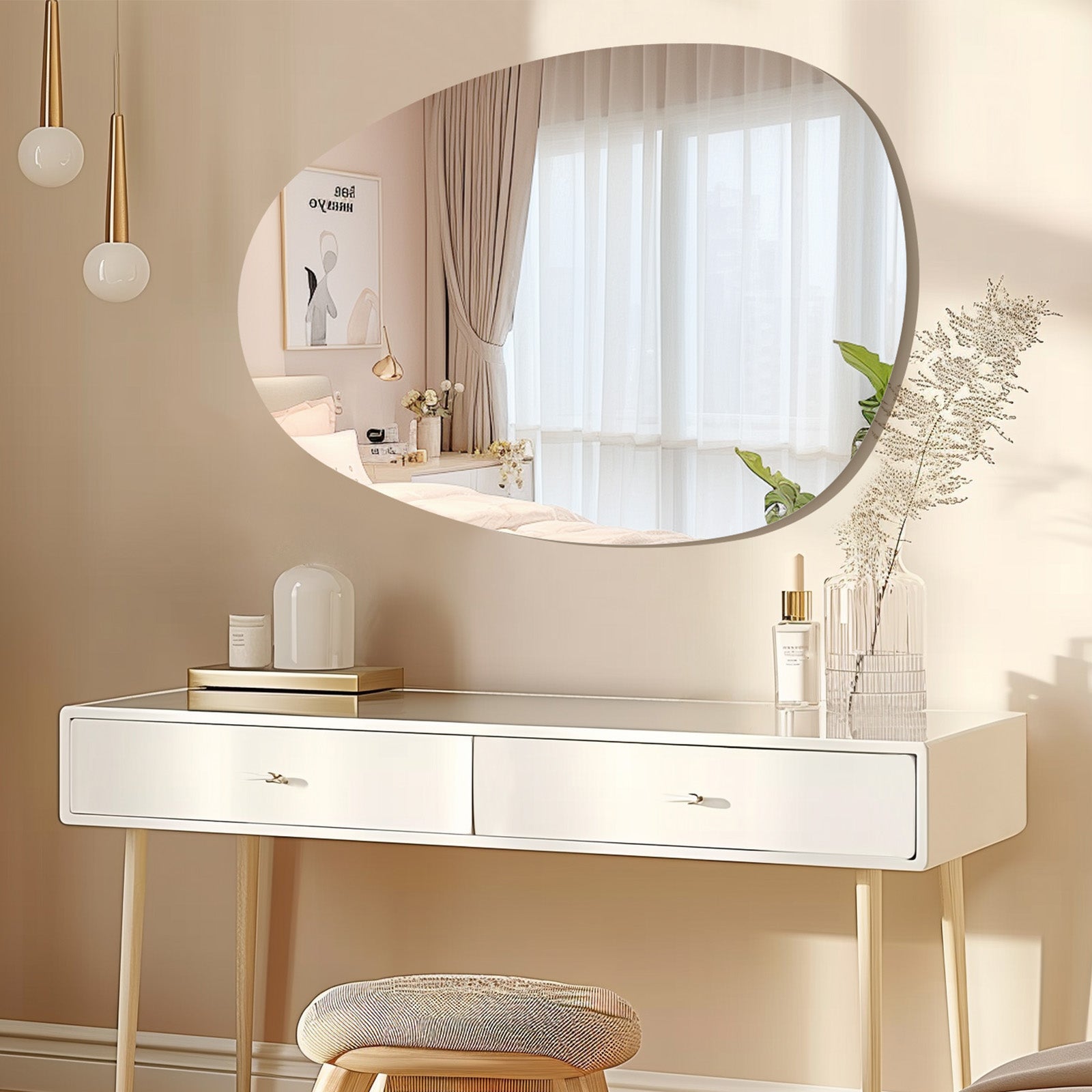 Miroir asymétrique sans cadre 60 × 45 cm, miroir mural anti-humidité pour salle de bains, bords polis, installation verticale ou horizontale - 9