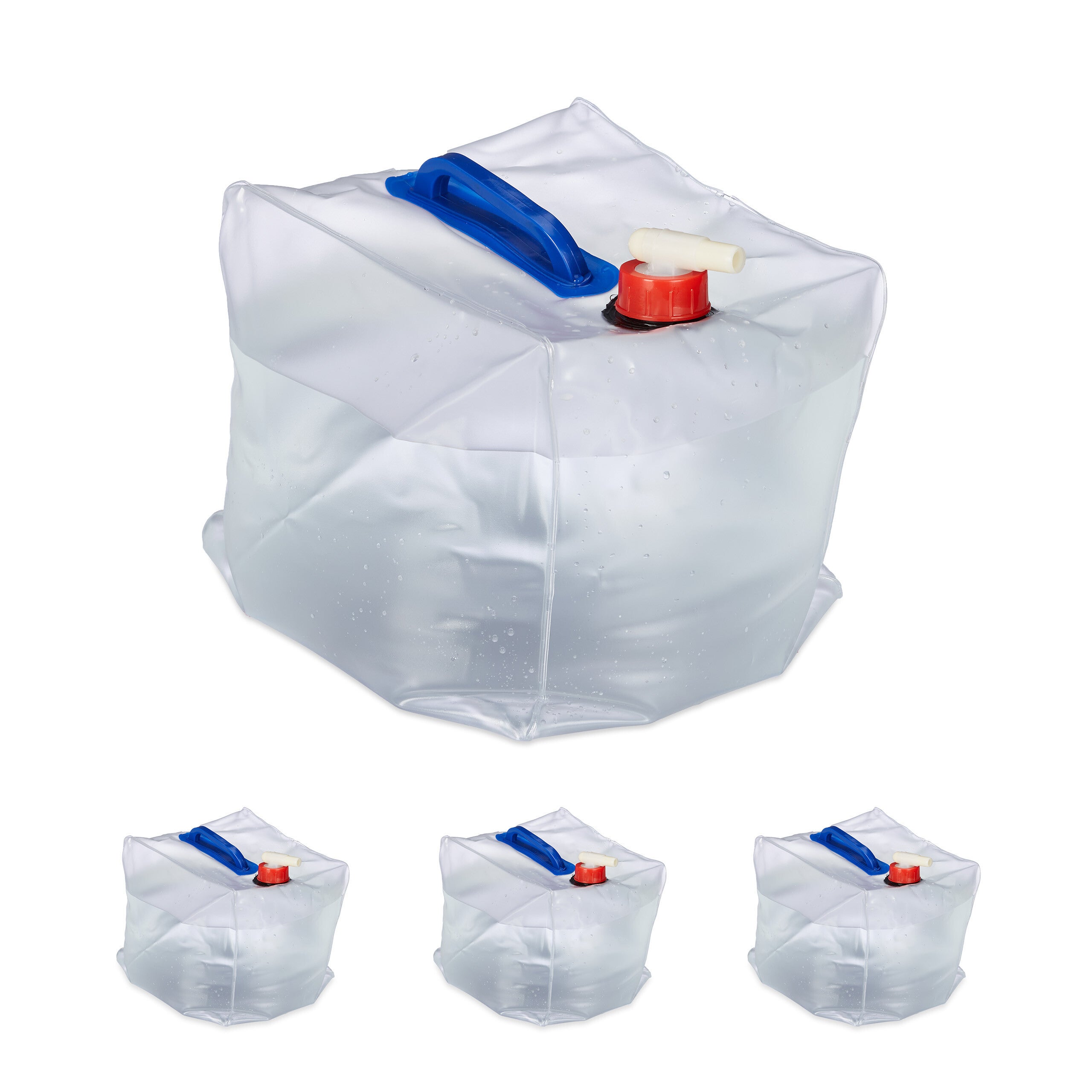 Relaxdays Jerrican D'eau Pliable, En Lot De 4, 20 Litres, Avec Robinet Sans Bpa Anse Et Poignee Transparent Vert 88713659
