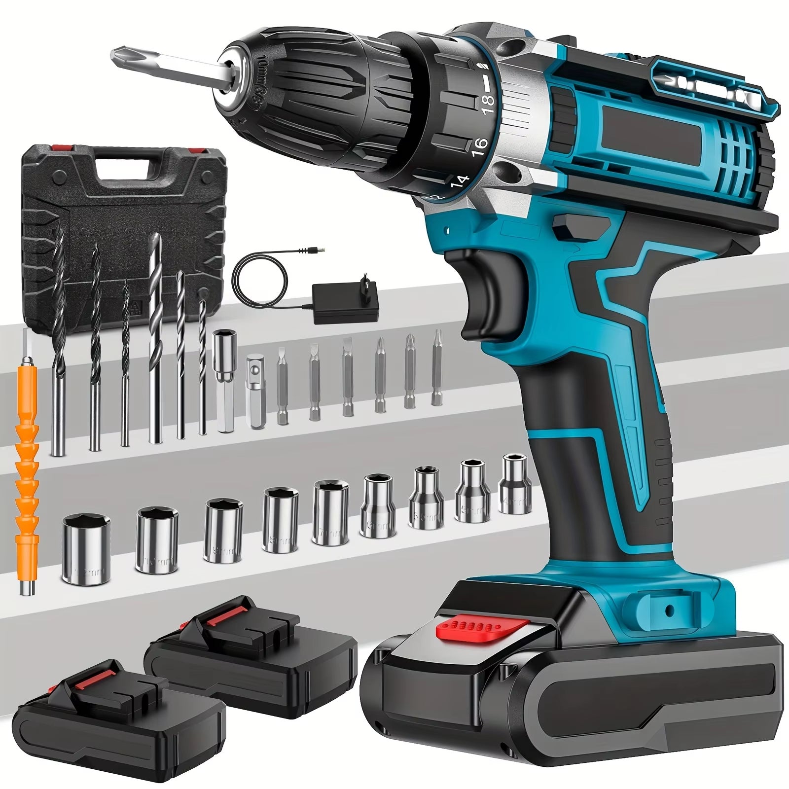 Perceuse-visseuse électrique au lithium 21 V, perceuse-visseuse haute vitesse 1&nbsp;350 tr/min, perceuse-visseuse domestique avec foret, deux batteries - 3