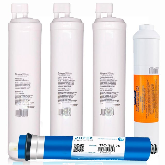 Kit de 4 filtres de rechange pour osmose inverse, marque Green Filter, type CS, avec post-filtre fileté M 1/4