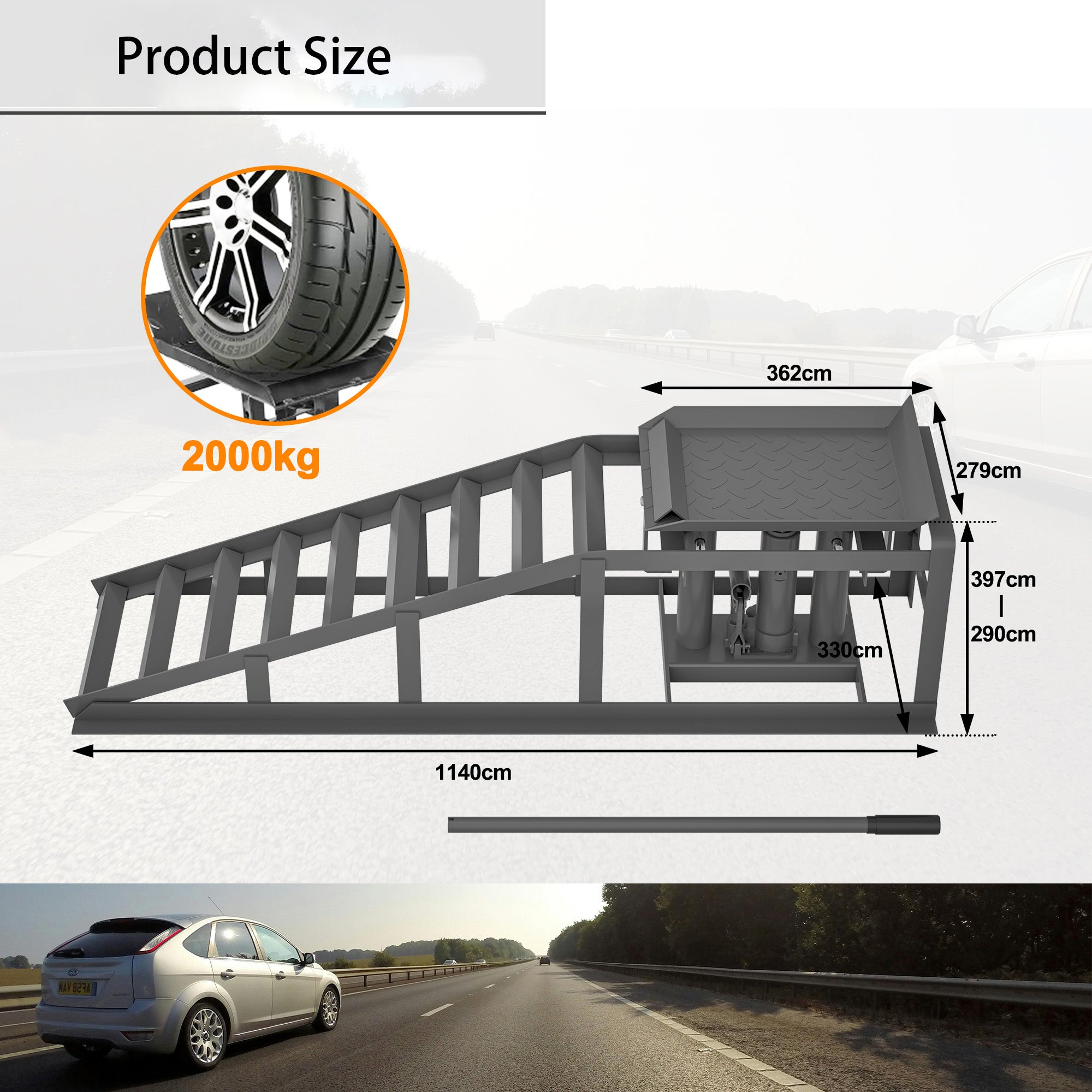 Rampa Sollevamento Auto Arebos 2 Tonnellate | Regolabile 270-375mm | Per Garage E Officina