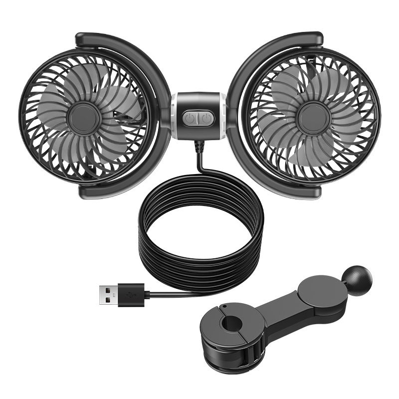 Wentylator samochodowy 12V z podwójną głowicą, przenośny wentylator USB do pojazdu, cichy wentylator chłodzący na tylne siedzenie, 3 prędkości,