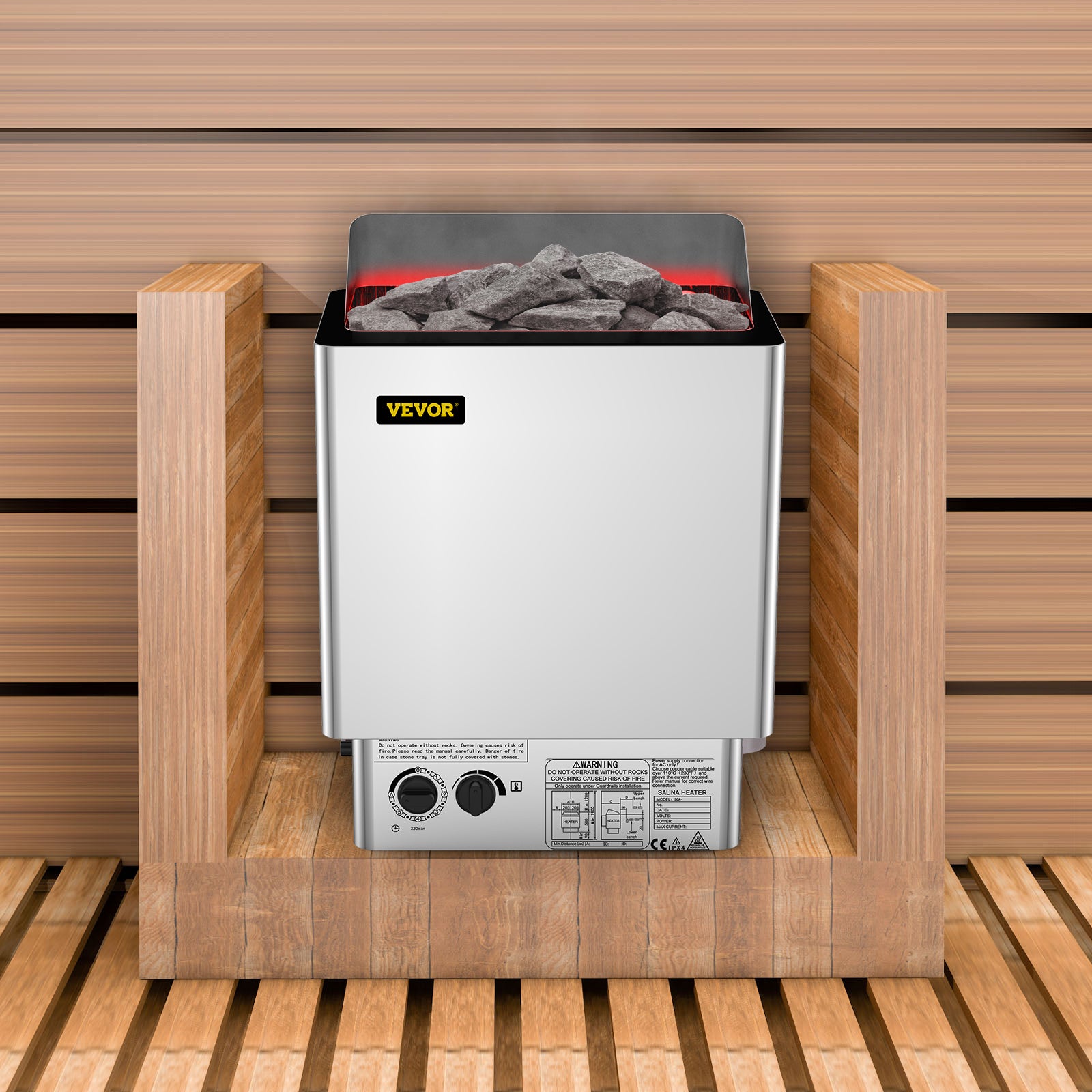 Poêle de Sauna Électrique 9 kW VEVOR, Triphasé 380-415 V, Contrôle Intégré, 9-13 m³, 30-110 ℃, Pierres Non Incluses - 8