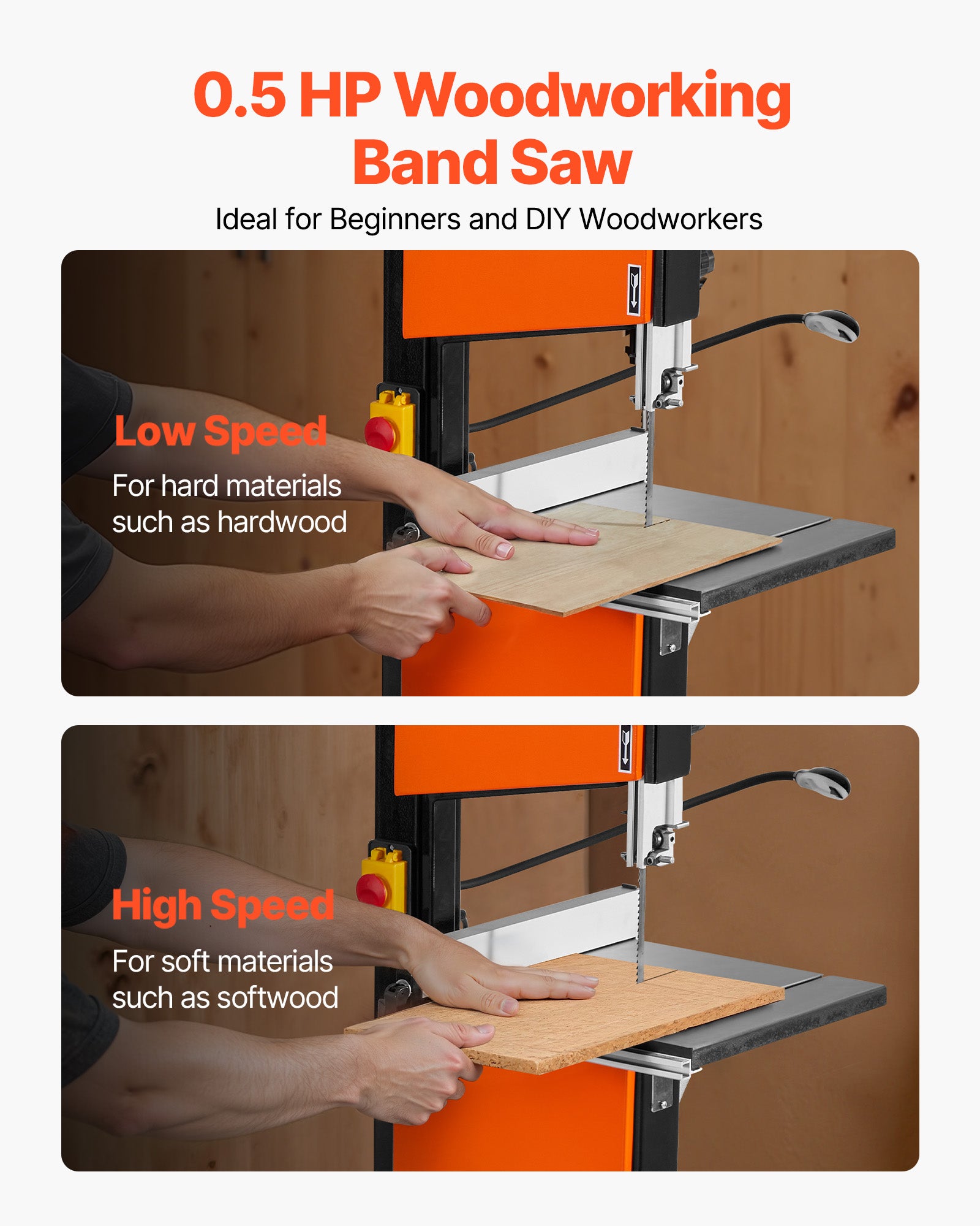 Scie à Ruban VEVOR Table avec Support 373&nbsp;W Largeur Coupe 254 mm Hauteur Coupe 160 mm Table Fonte 335x340 mm 2 Vitesses Éclairage de Travail 360° - 2