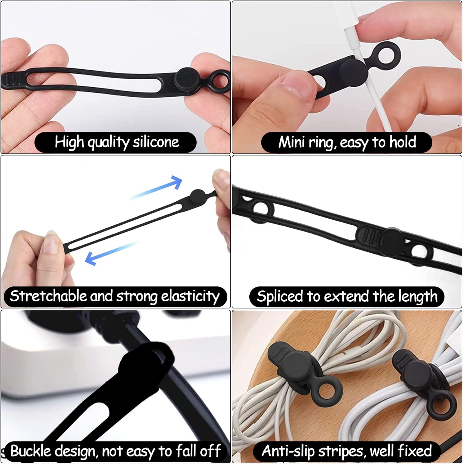 18 Pièces Attache Cable Silicone Cable Tie Réutilisable, Collier De Serrage, Serre Câbles Silicone, Attaches Torsadées, Attache Cordon, Sangle Organis - 3