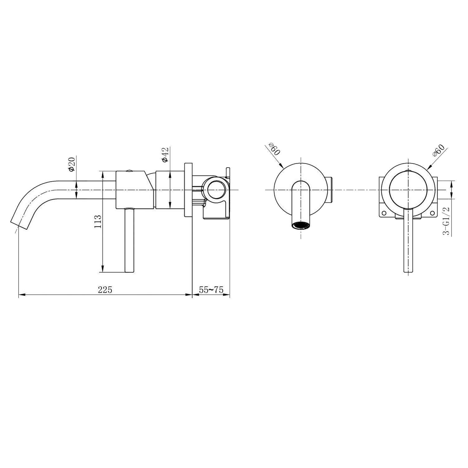 Mitigeur Lavabo Encastré Salle de Bain noir mat – Anti-Calcaire – Design Moderne - MONZA IMEX - 3