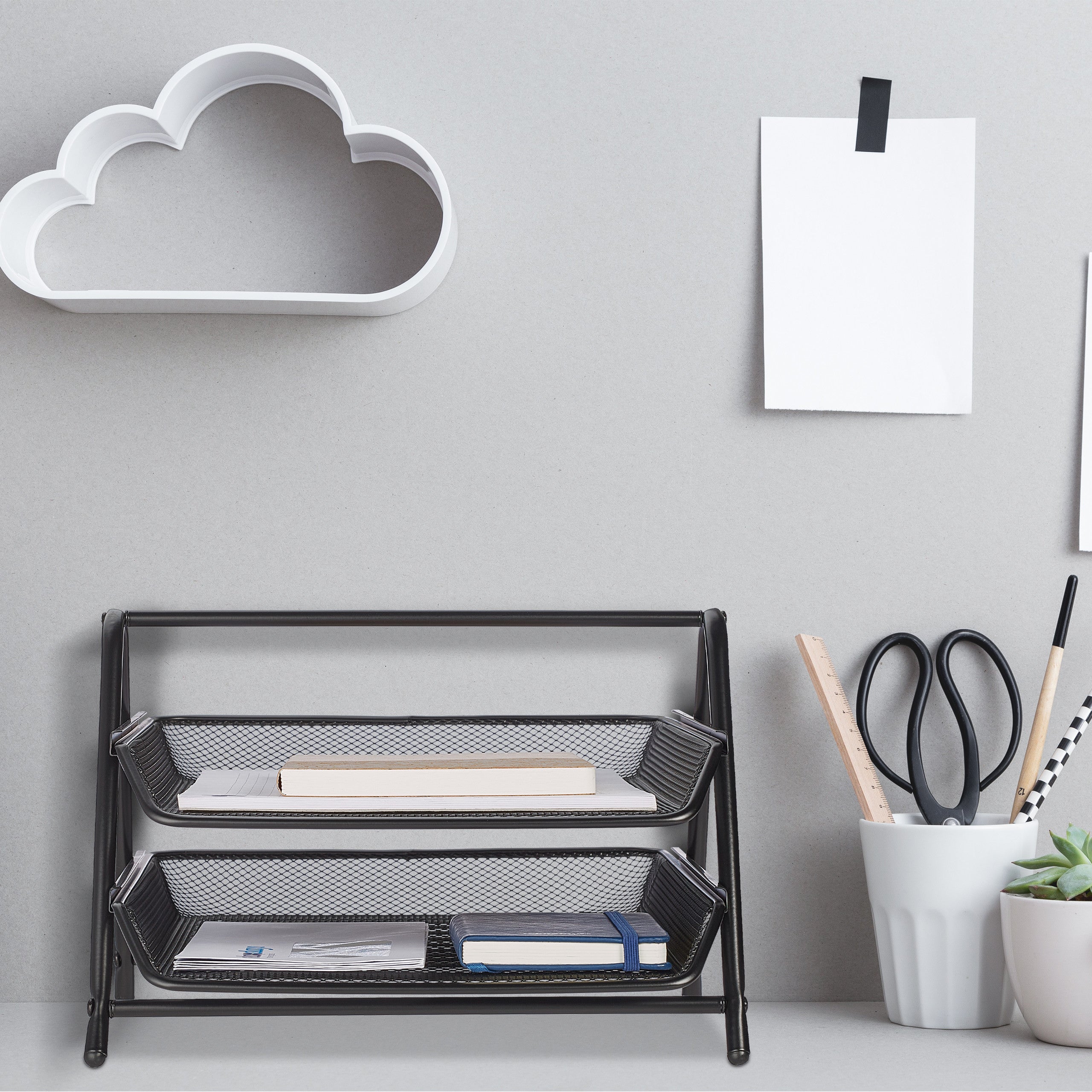 Organizer Portadocumenti con 2 Vaschette, Portalettere A4, HLP: 20,5x30x35,5 cm, Rete in Acciaio, Nero, Relaxdays - 5