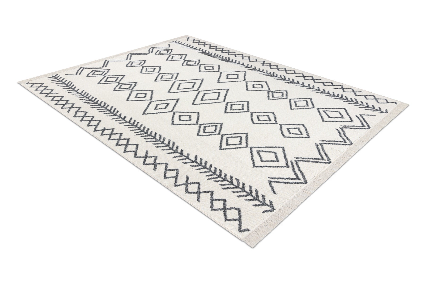 Dywan TWIN 23000 Boho, bawełna, dwustronny, romby Ekologiczny frędzle - antracyt / krem 80x300 cm - 5