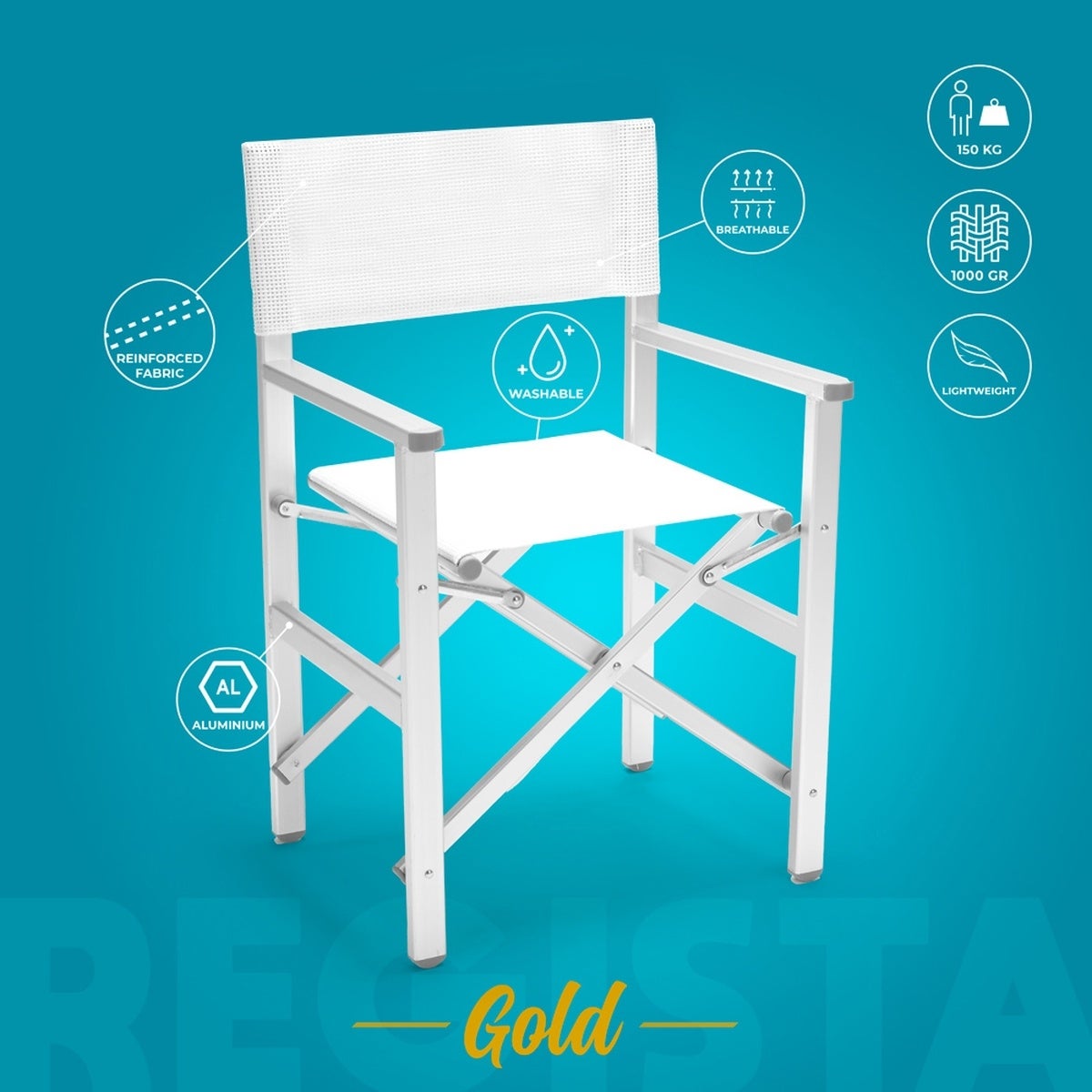 4 chaises de plage pliables portables textilène aluminium Regista Gold - 3