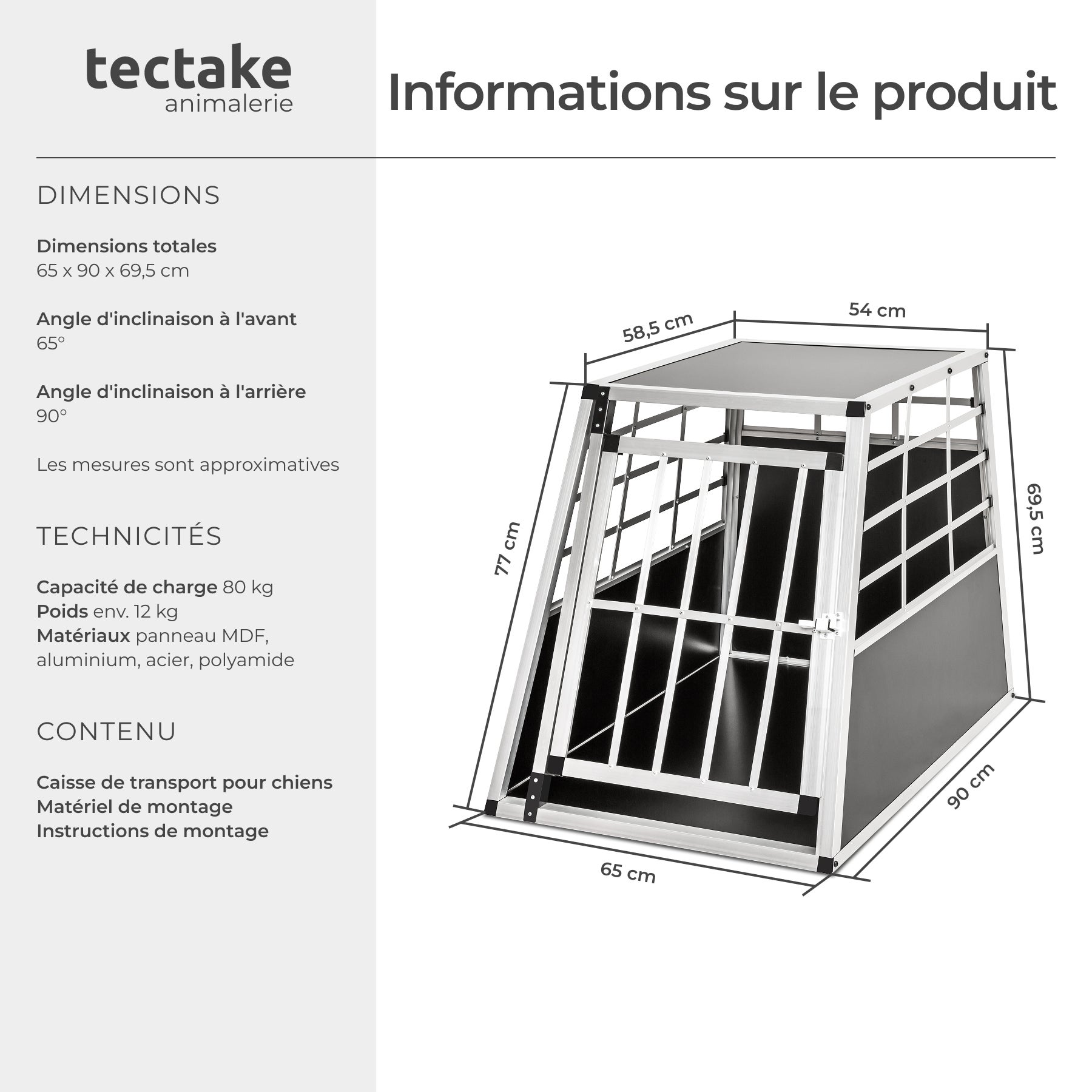 TECTAKE Transportadora de animais individual Com parede traseira reta - 6