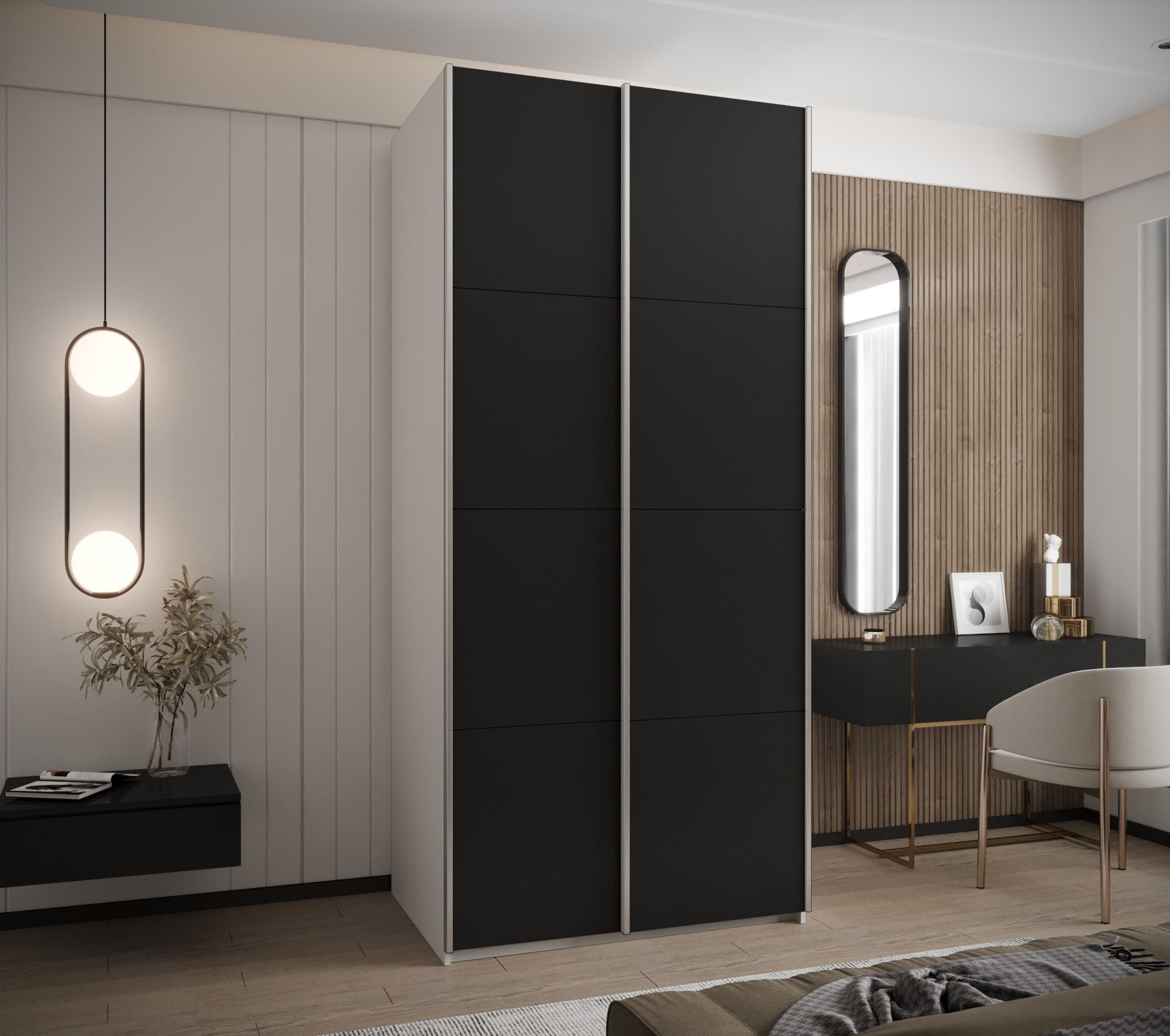 Szafa przesuwna wysoka Lux 1 100 x 64 x 245,5 cm biały + czarny + u. srebrny - Abiks Meble - 2