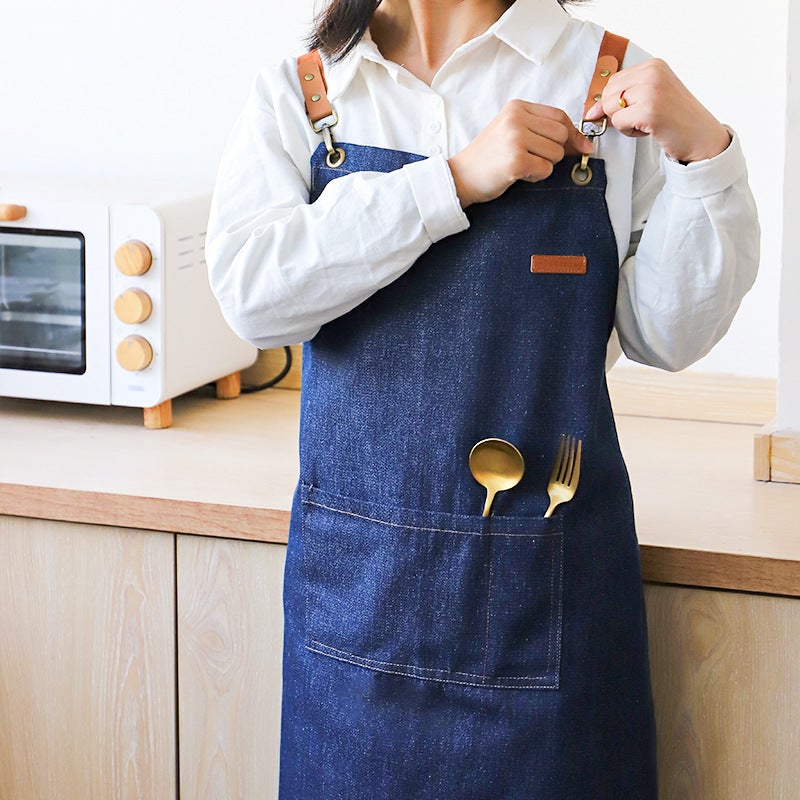 Grembiule da cucina regolabile in denim con tasca, grembiule da