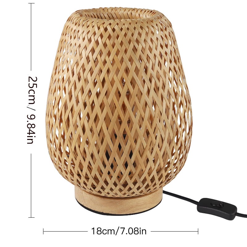 GOECO Lampe de Table, en Bambou, Châssis D18 * H28,5 CM, Base E27(sans Ampouele), Interrupteur à Bouton - 2