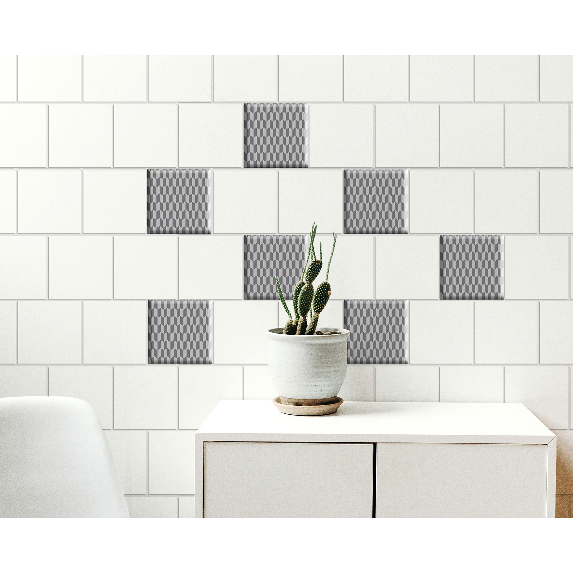 Pegatina azulejos decorativos pegatina en alivio 3d, azulejos gráficos de trompe l'oeil profundidad en tonos de gris, x4, 15 cm x 15 cm