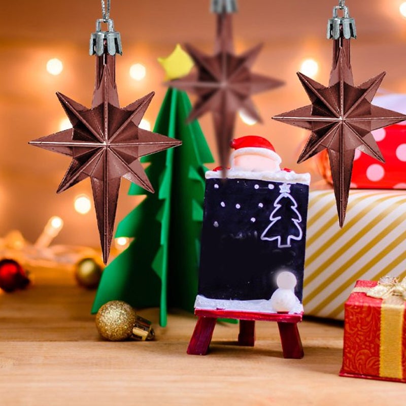 12 decorazioni a forma di stella a 8 punte da 8 cm - Plastica galvanizzata - Decorazioni per alberi di Natale, location e feste - 4