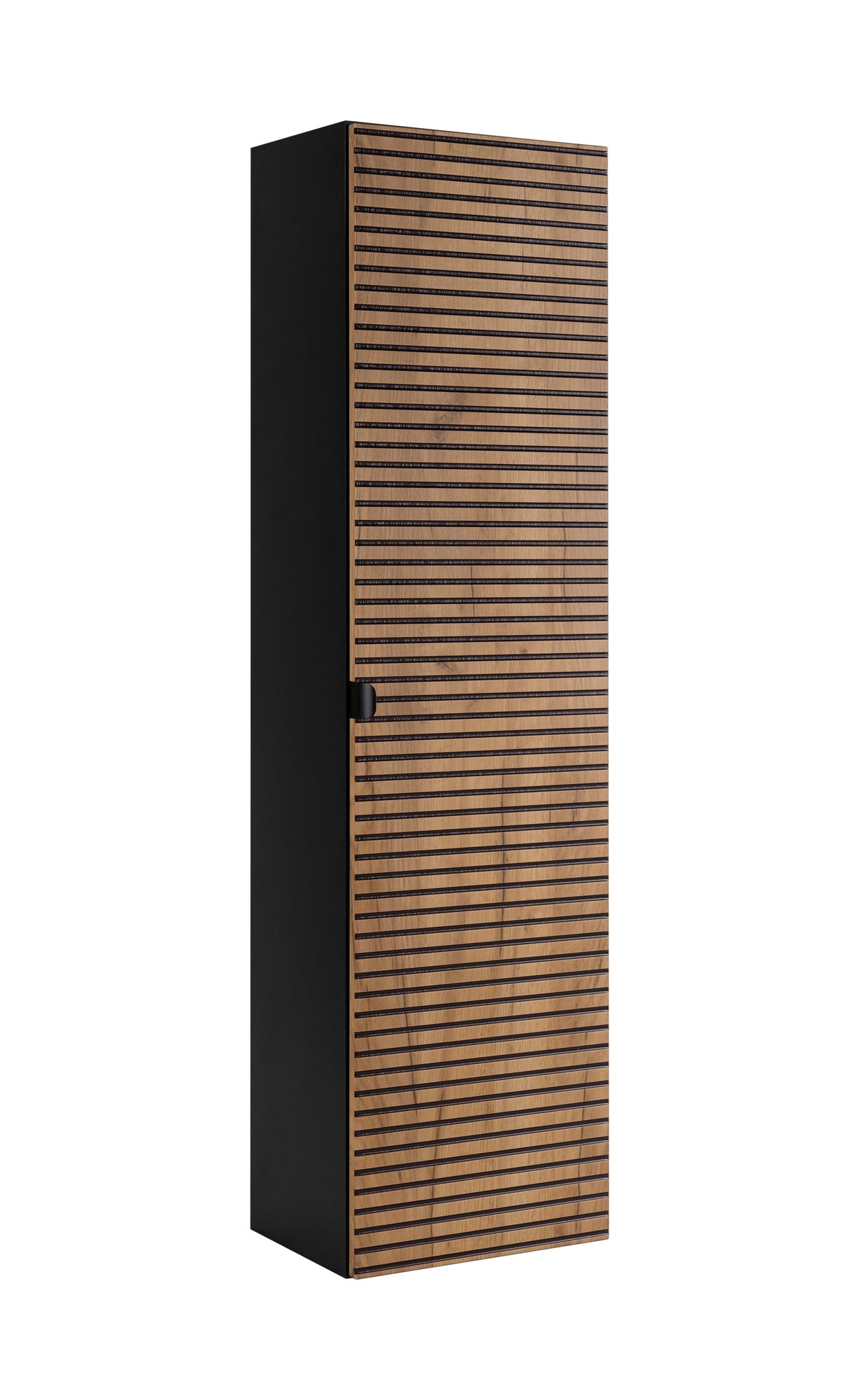 Szafka łazienkowa, matowa czerń, 35 x 136 x 27 cm, uchwyt czarny