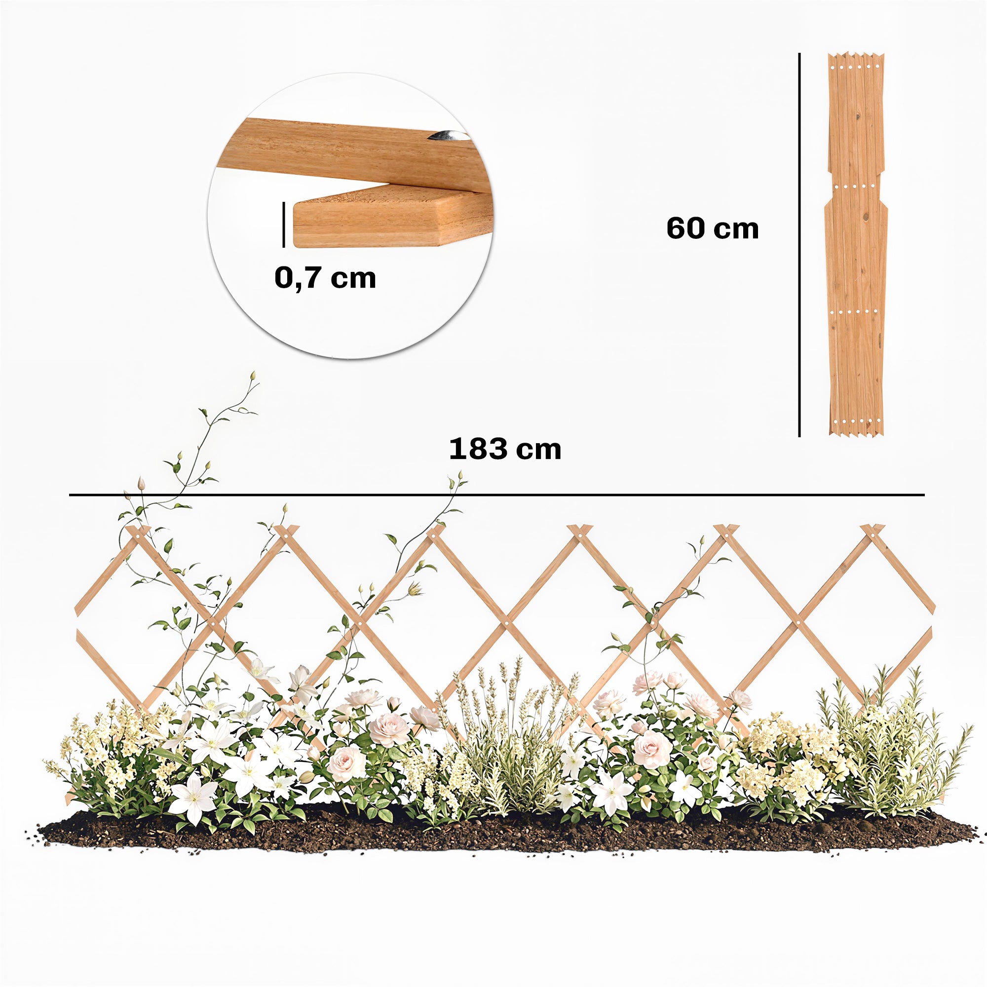 Support extensible bois treillis jardin, plantes grimpantes/roses/vignes, 180x60 cm, brun clair - 5
