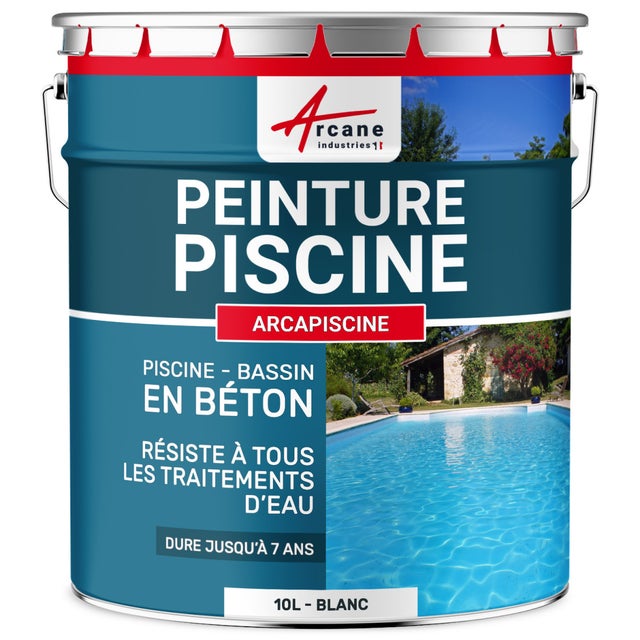 PEINTURE PISCINE BÉTON - 12 Couleurs - HAUTE RESISTANCE 7 ans - ARCAPISCINE Blanc - 10 L - ARCANE INDUSTRIES