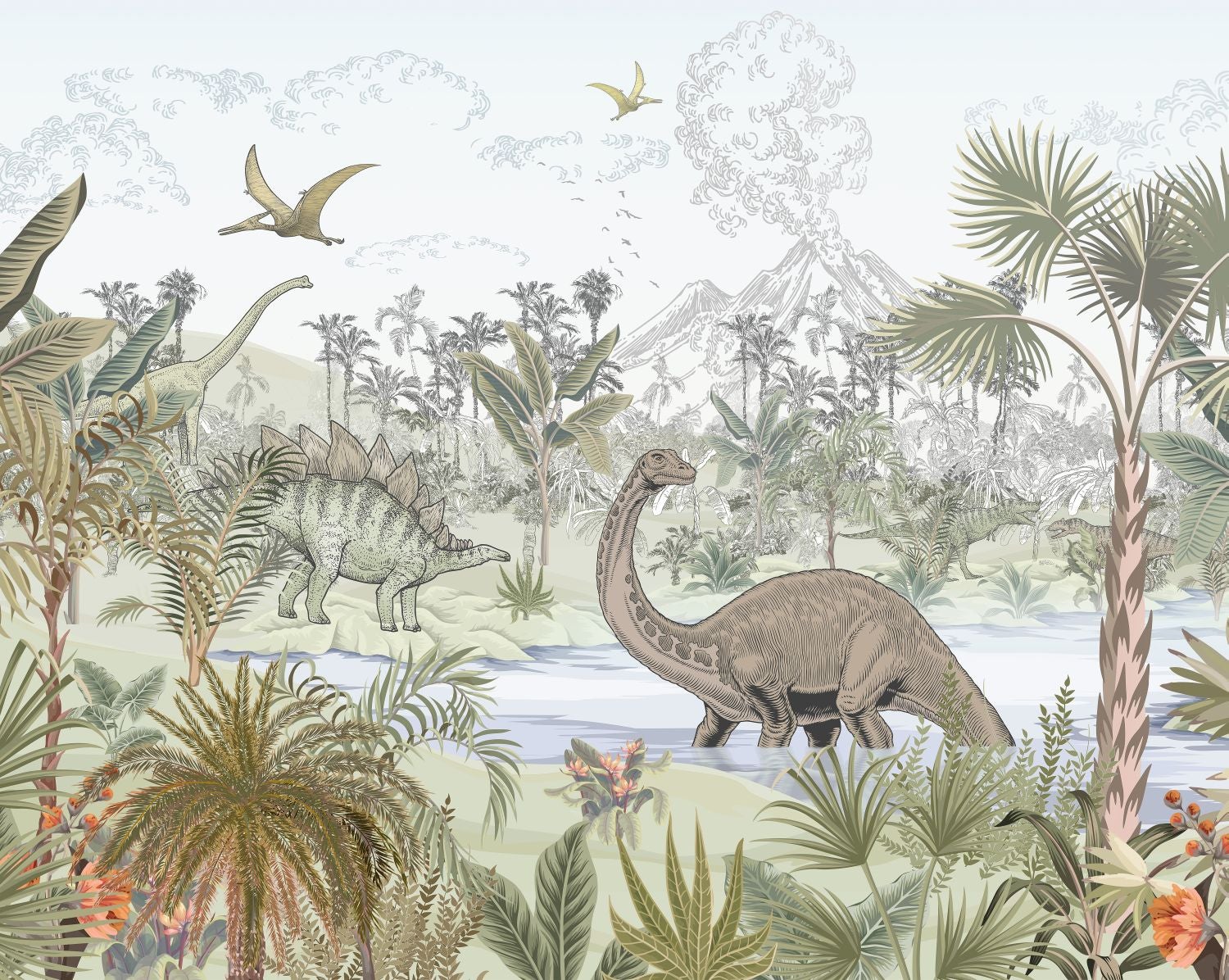 Fotomural dinosaurios verde - 3.5 x 2.79 m - sanders & sanders