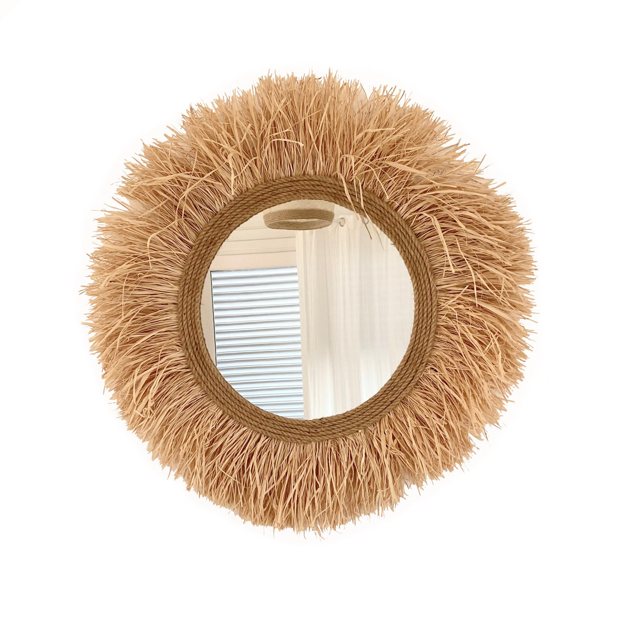 Ozdobne lustro ścienne z rafii i naturalnych włókien – RAFFIA CORD Ø całkowita 60 cm - 6