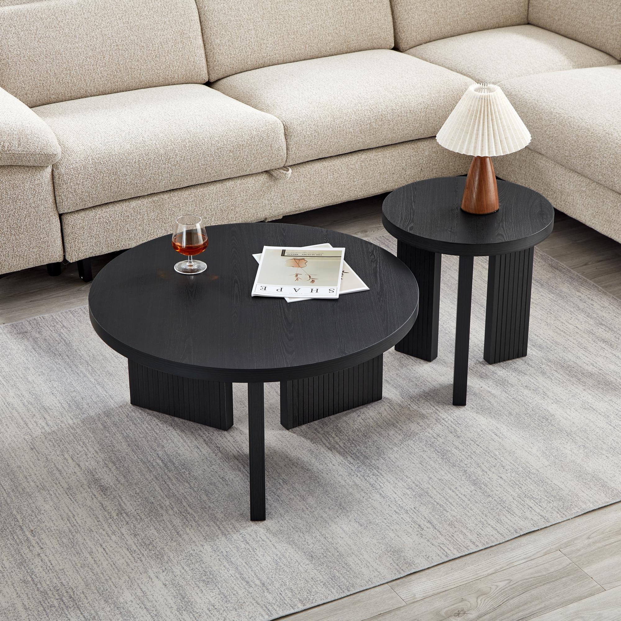 Ensemble table basse ronde moderne, texture côtelée, table de salon ...