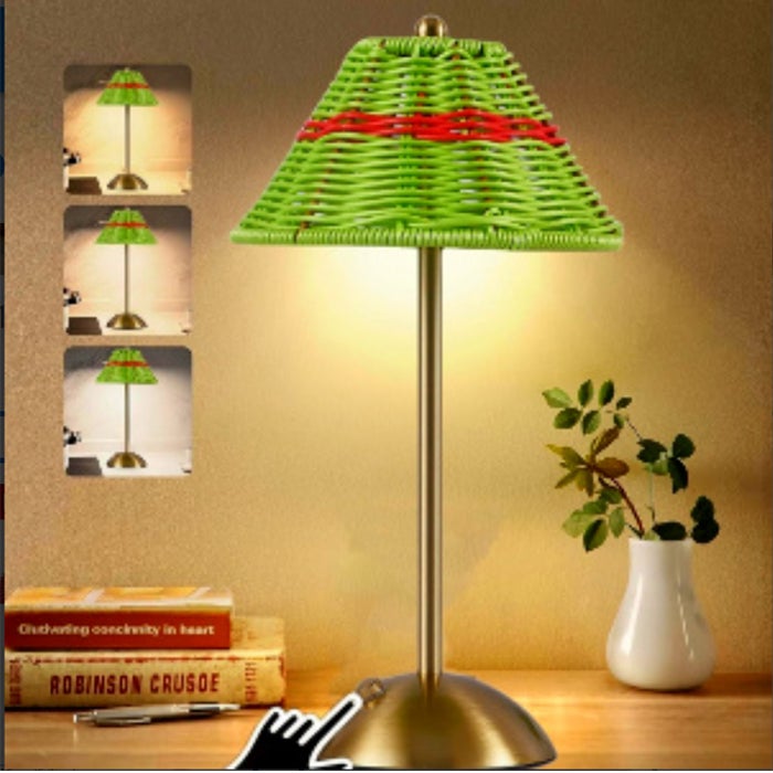 Lampa stołowa boho z rattanu, ładowana, bambusowa, 3 kolory, ściemniana lampka nocna dotykowa, do sypialni, salonu, dekoracja zewnętrzna