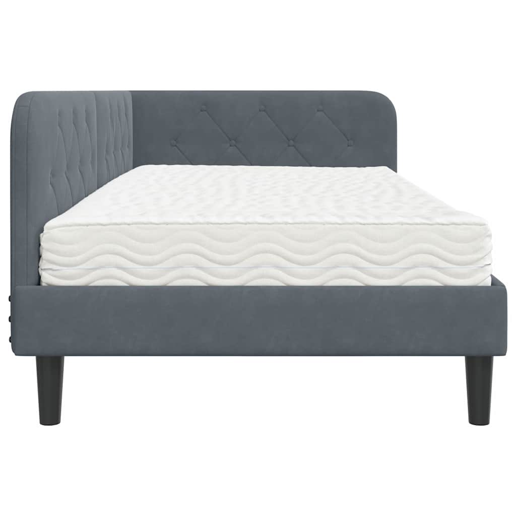 Cadre de lit d'angle en velours gris foncé pour la chambre, 90 × 200 cm - 8
