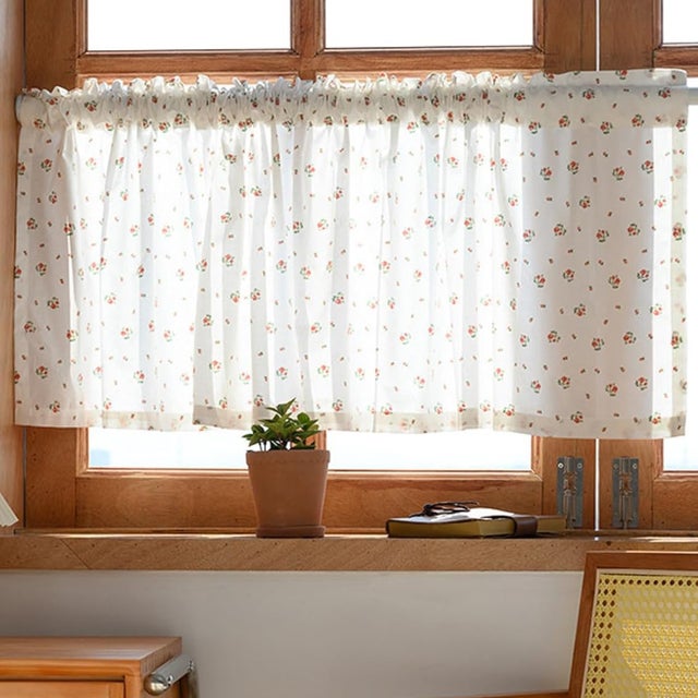 1 rideau en maille, rideau floral en coton, rideau court de style maison de campagne, largeur 60 cm * hauteur 45 cm (tringle à rideau non incluse)