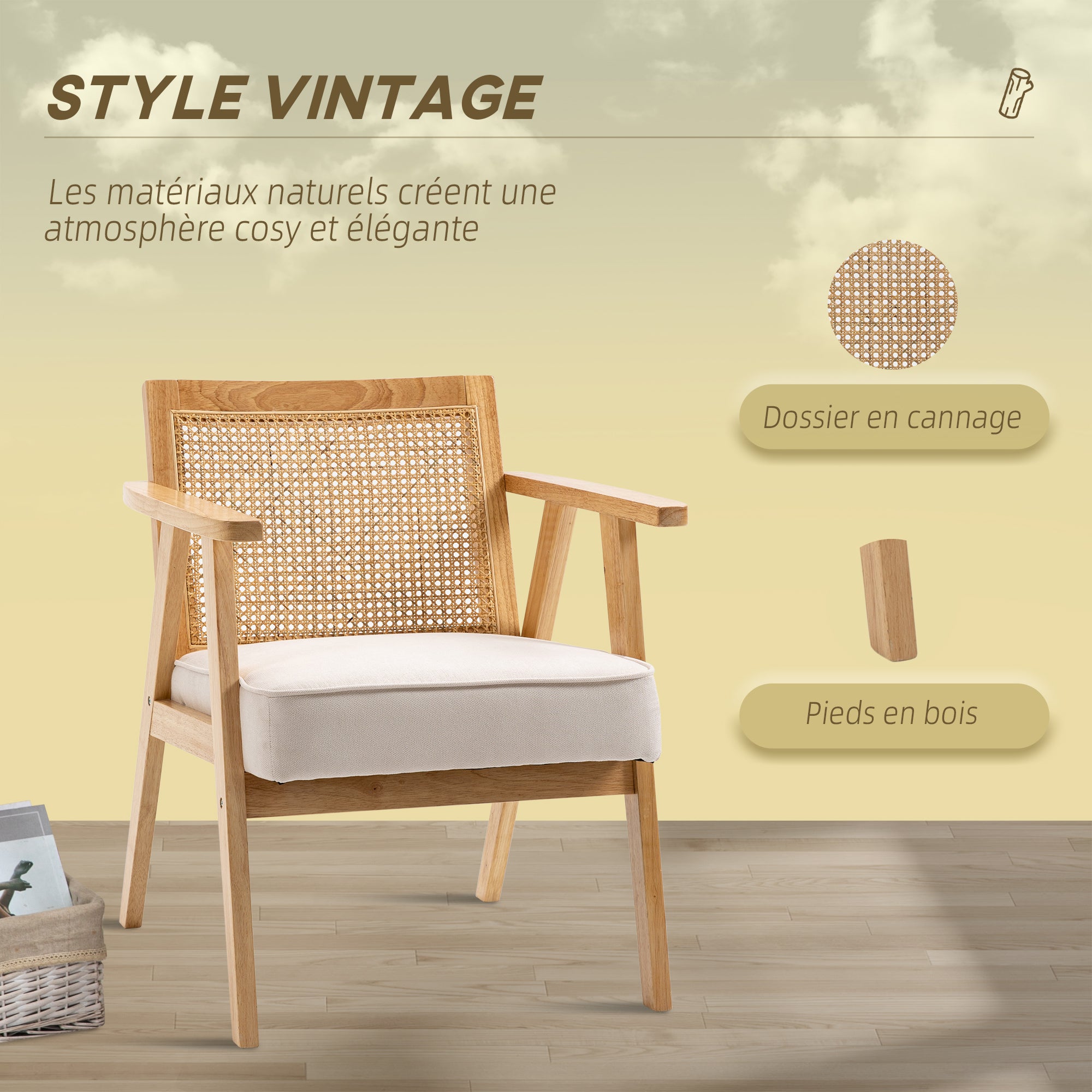 Fauteuil lounge en tissu et bois 1 place HOMCOM - 4