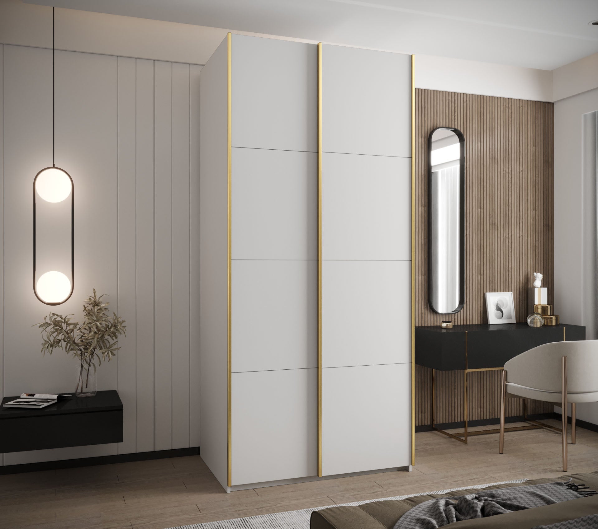 Szafa przesuwna wysoka Lux 1 100 x 64 x 245,5 cm biały + biały + u. złoty - Abiks Meble - 2