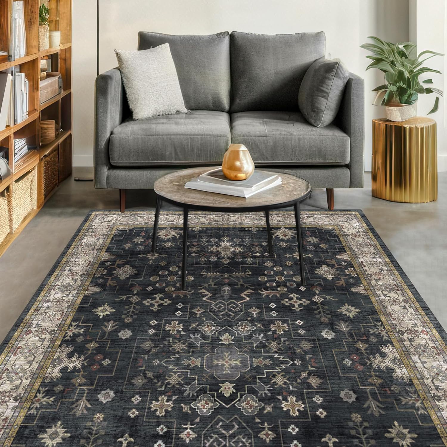 Tapis de salon vintage, tapis de sol doux antidérapant lavable, tapis de décoration pour chambre à coucher, salle à manger, 120*160 cm - 7