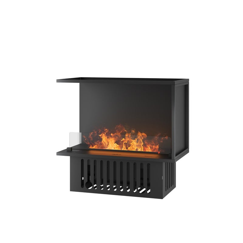 Narożny kominek parowy do zabudowy L800 z wielokolorowym płomieniem, efektem 3D i sterowaniem za pomocą aplikacji, zbiornik 1,2 l – 80 cm