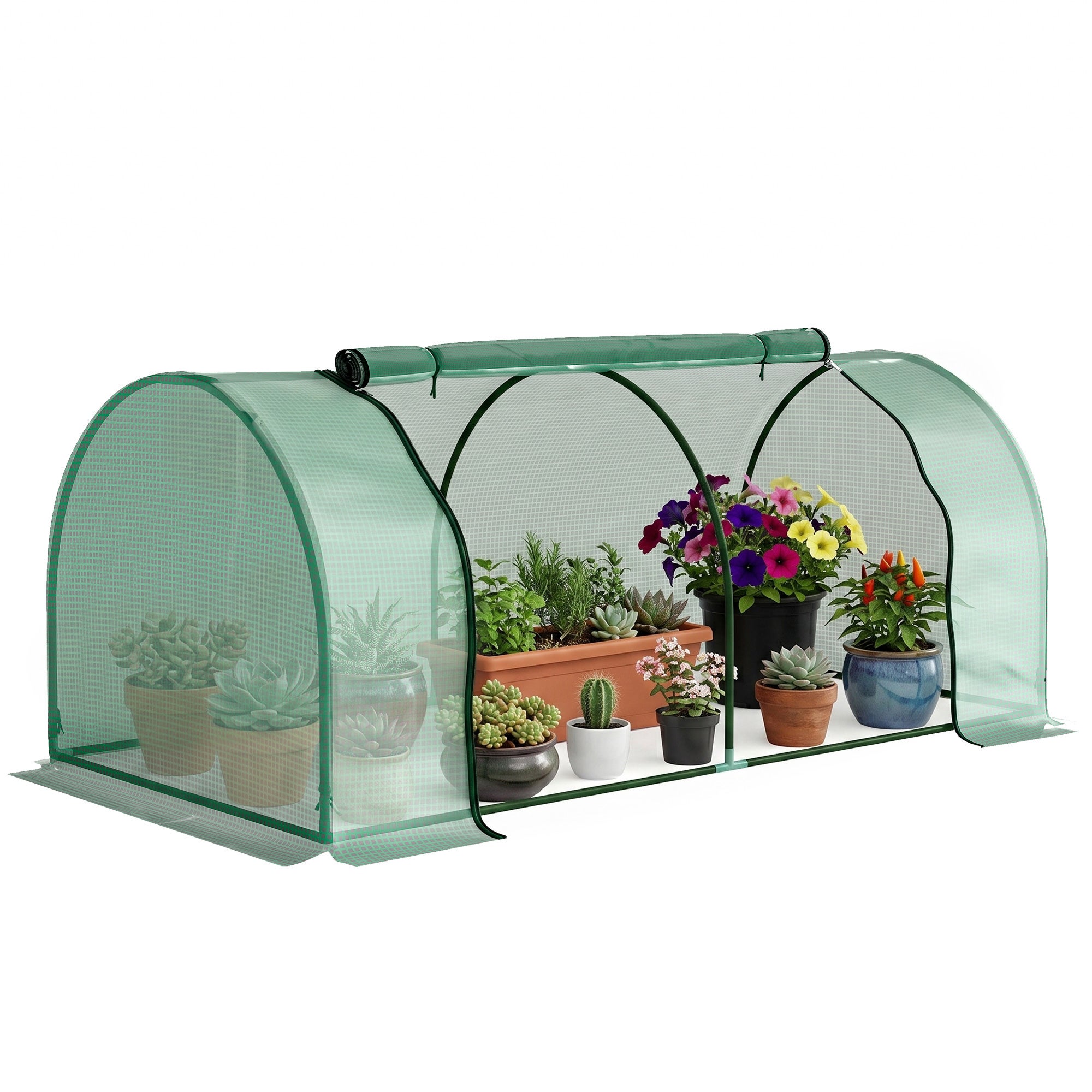 200x100x80 cm Mini szklarnia tunelowa do dom ogrógł. Nursery z stalowa rama i zielony plastik pokrowiec