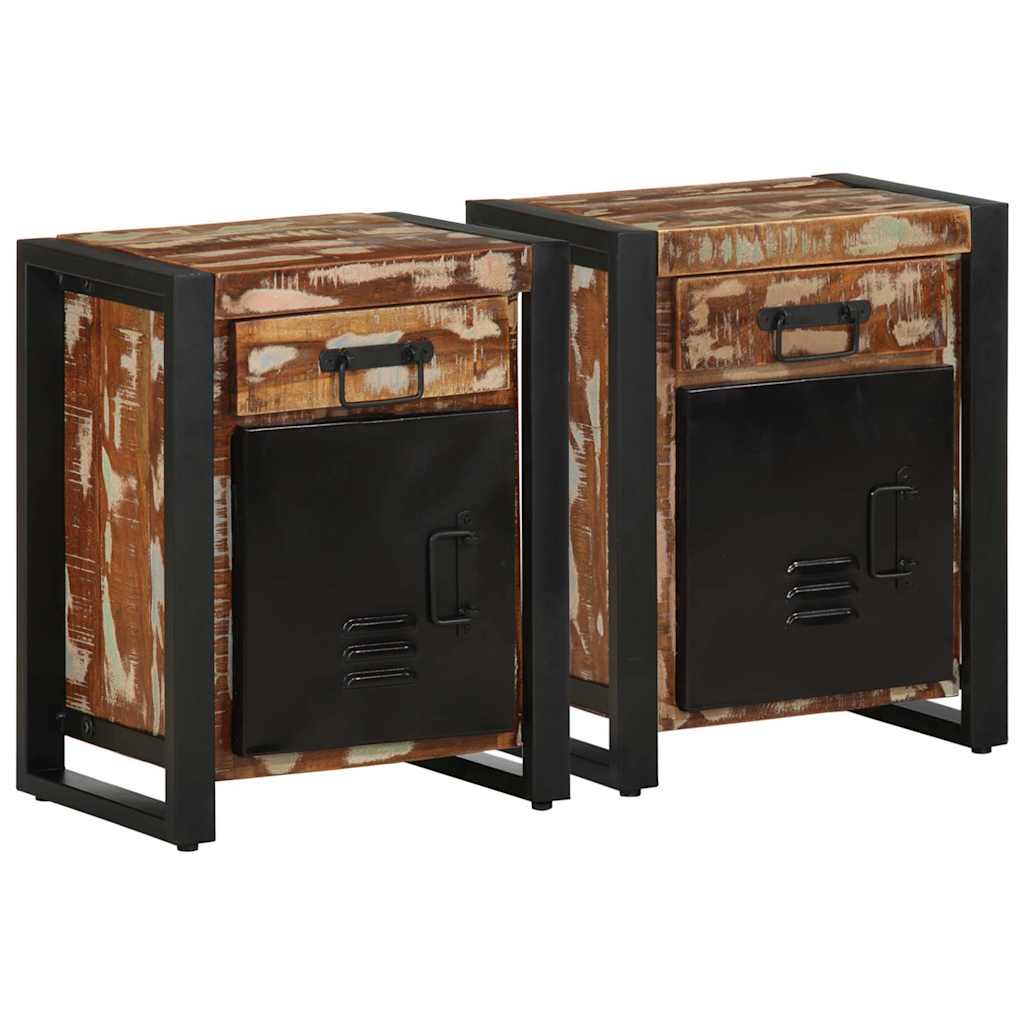 2 pcs Mesas de cabeceira，Mesita de noche，Mesa Auxiliar madeira maciça áspera multicor manga CFW763506 - 2