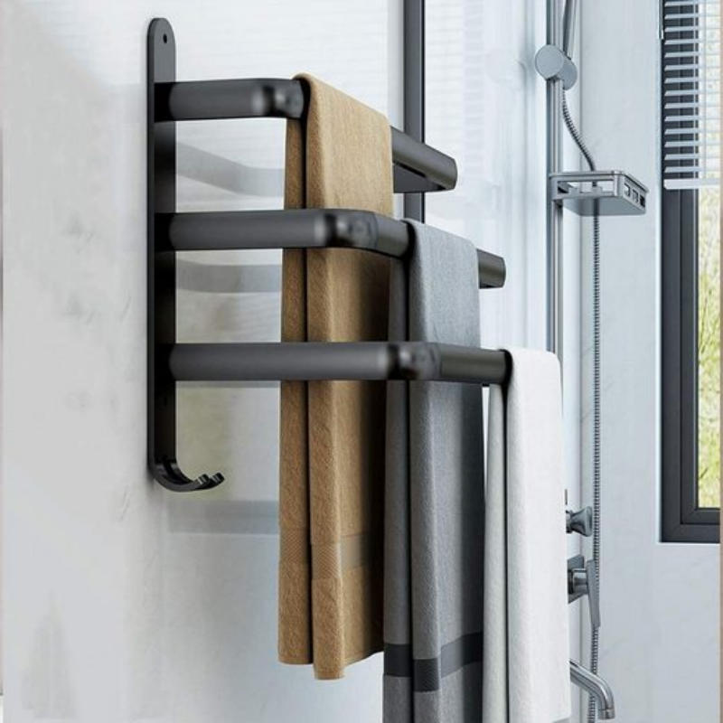 Porte-serviettes à 3 étages sans perçage, porte-serviettes noir avec crochets - Convient pour la salle de bain, la chambre- 40cm - 3