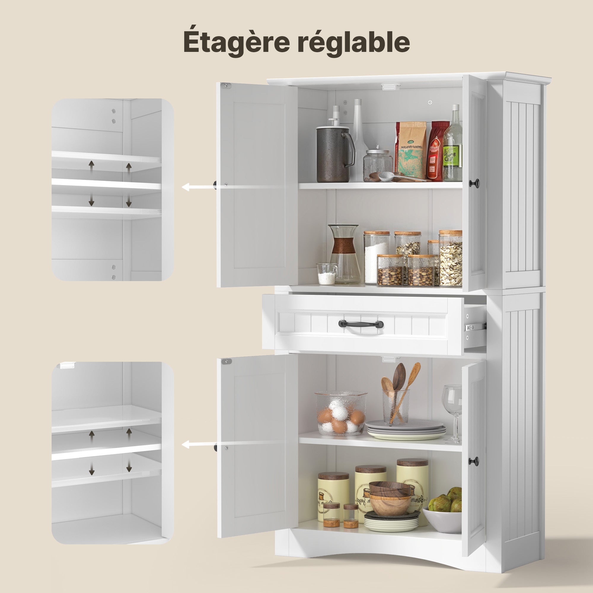 Mobile bagno con 1 cassetto 4 ante ripiano regolabile bianco 73 x 31 x 132 cm Bealife - 4